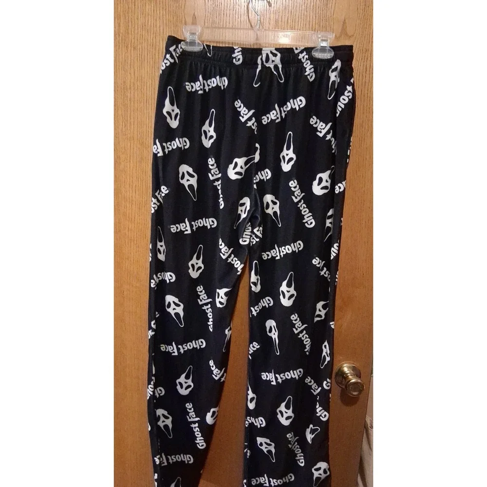 Ghost Face Men's Pajama Pants M Black Graphic Print Scream Drawstring Elastic